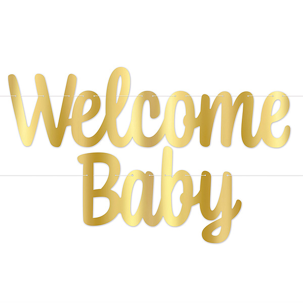 Baby Shower Party Girlande Welcome Baby Gold Metallic Ca 1 2 M