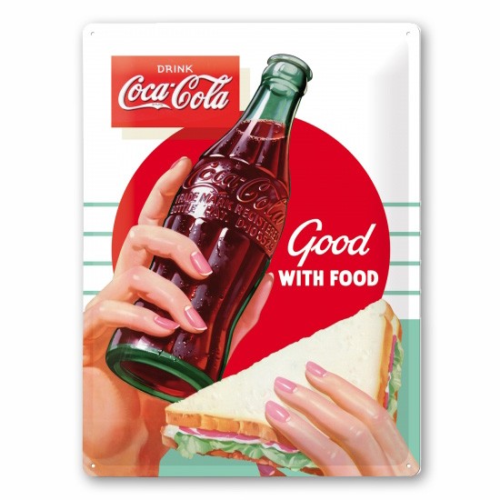 Nostalgisches Coca-Cola Deko-Blechschild - Good With Food - 30x40 cm